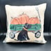 Peking Handicraft Hooked Pillow Black Lab Dog w/ Wagon Full of Pumpkins