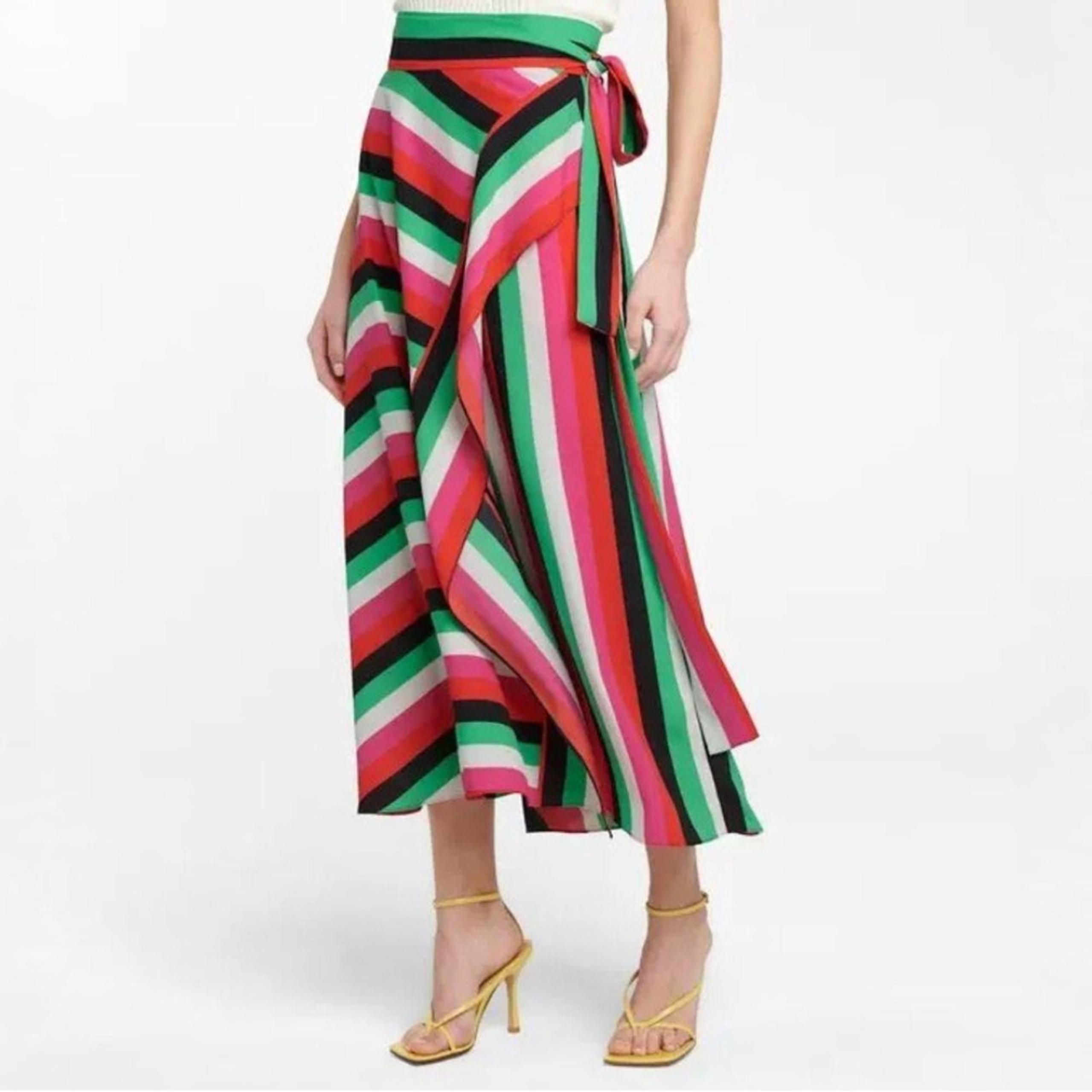 Diane von Furstenberg Carson Striped Wrap Skirt in Green Pink Size Medium