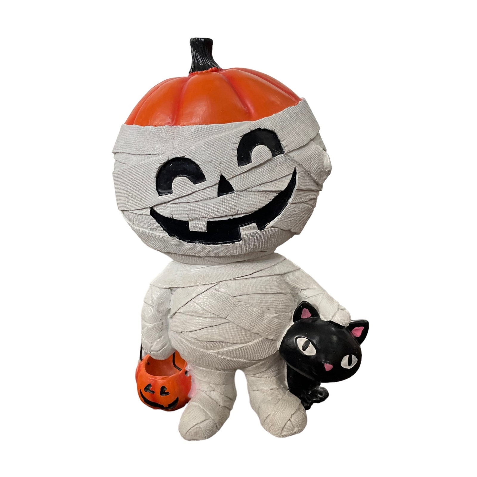 Halloween Mummy Pumpkin Figure Decor Black Cat & Trick or Treat Pail New