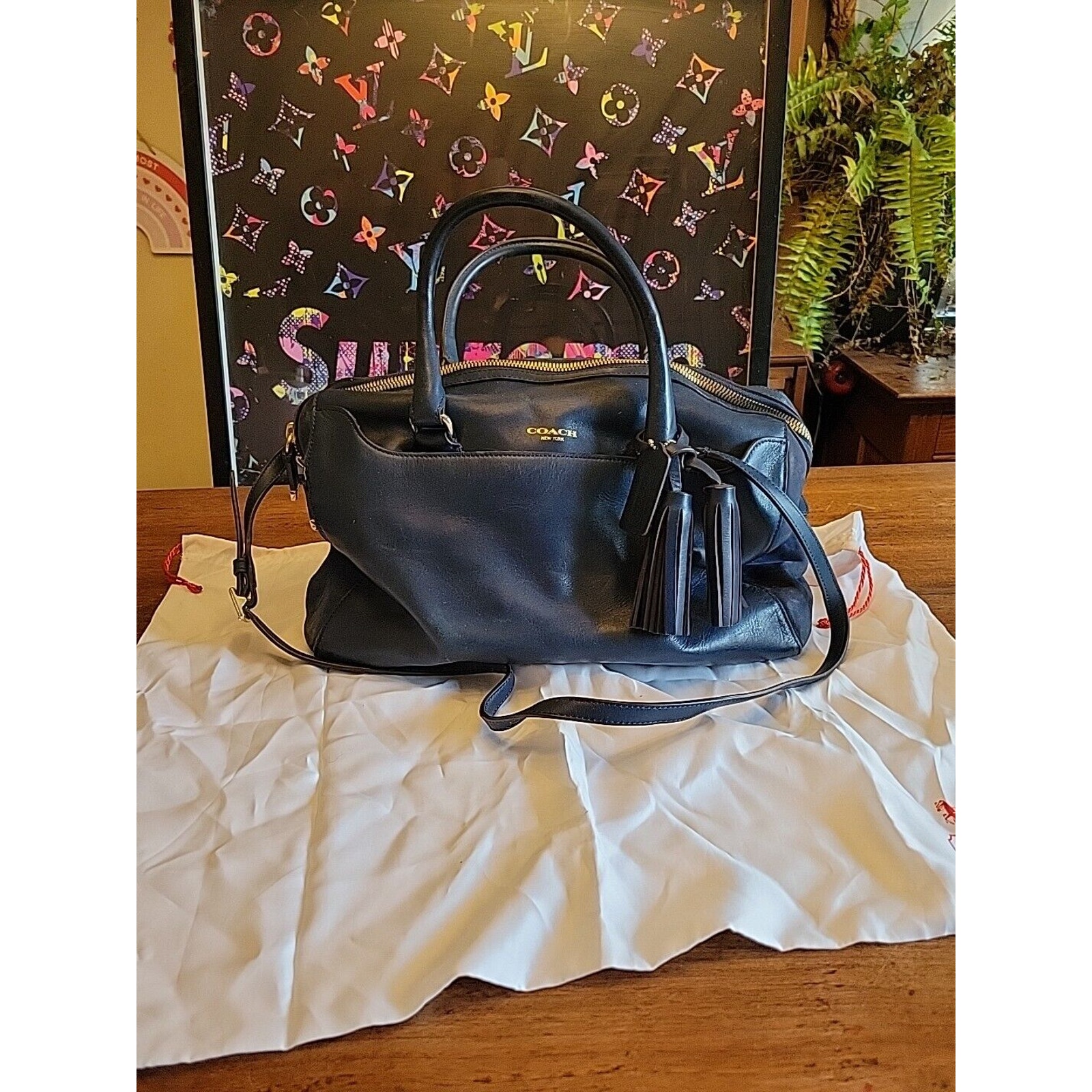 Coach Legacy Leather Haley Satchel Purse Bag Handbag Tassel Navy