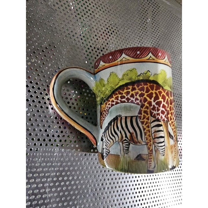 African Art Hand Painted By Sam Wildlife Coffee Mug Colorful NEW