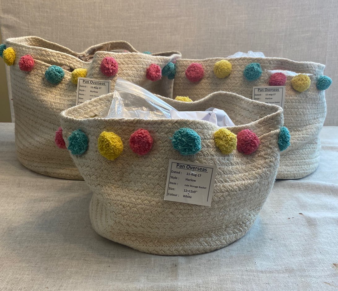 Pan Overseas Harlow jute storage baskets. Set of 3.