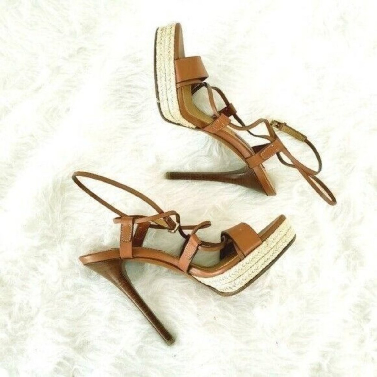 Ralph Lauren Heels Shoes US 7 37 Purple Label Platform Leather NEW