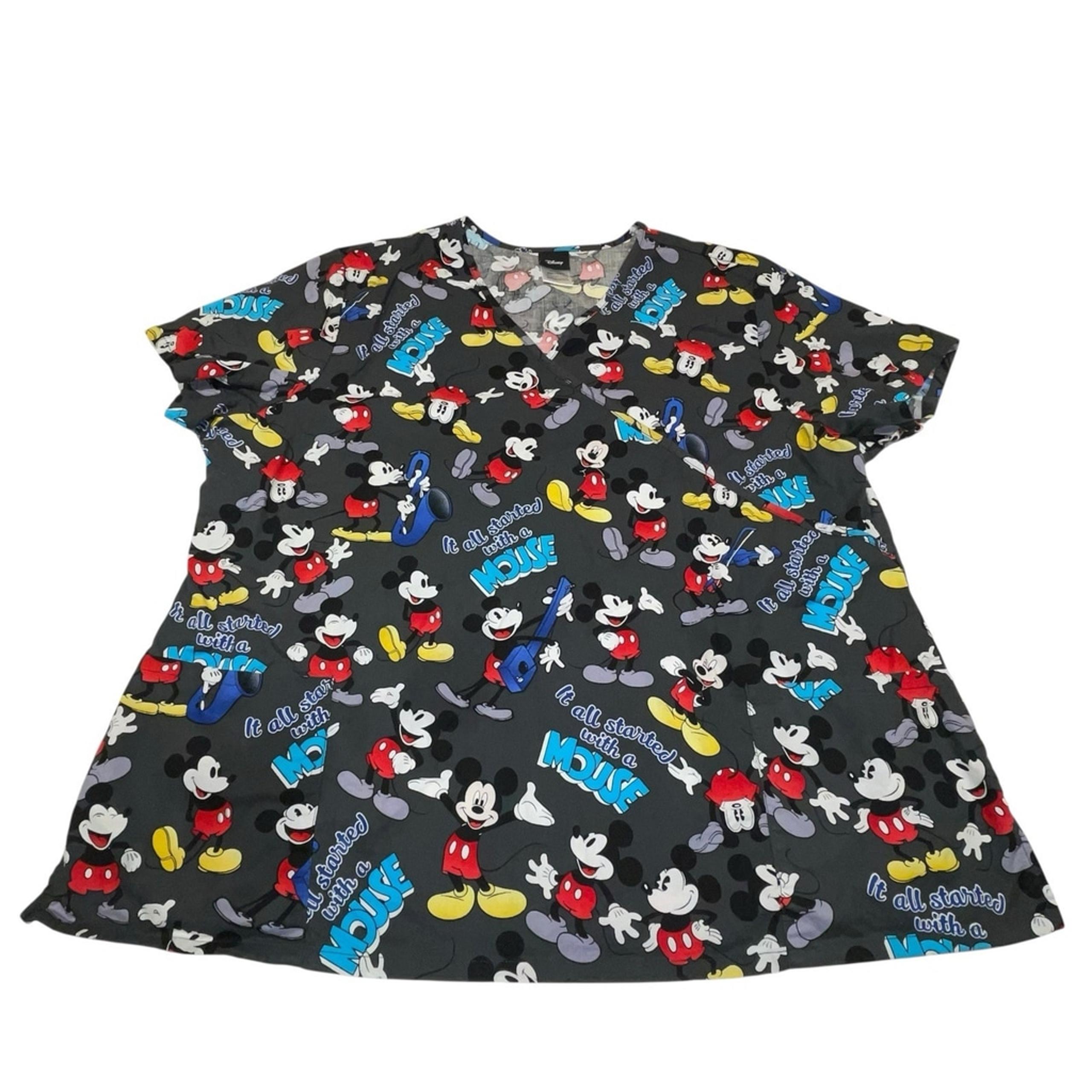 Disney Mickey Mouse It all Started with a Mouse Sz 3X Women Plus Scrubs Pockets