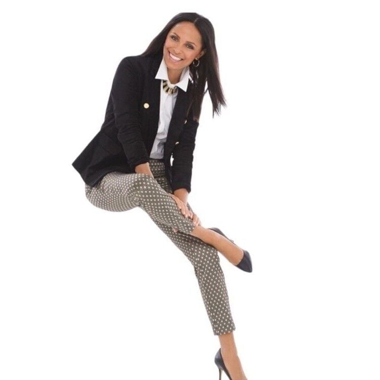 Chico's Ultimate Fit Ankle Pants Gold Black Geometric Jacquard Print Women's 0.5
