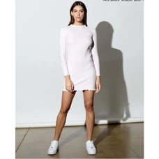 Twenty Montreal Ivory Ribbed Sunnyside Lounge Funnel Neck Dress // M