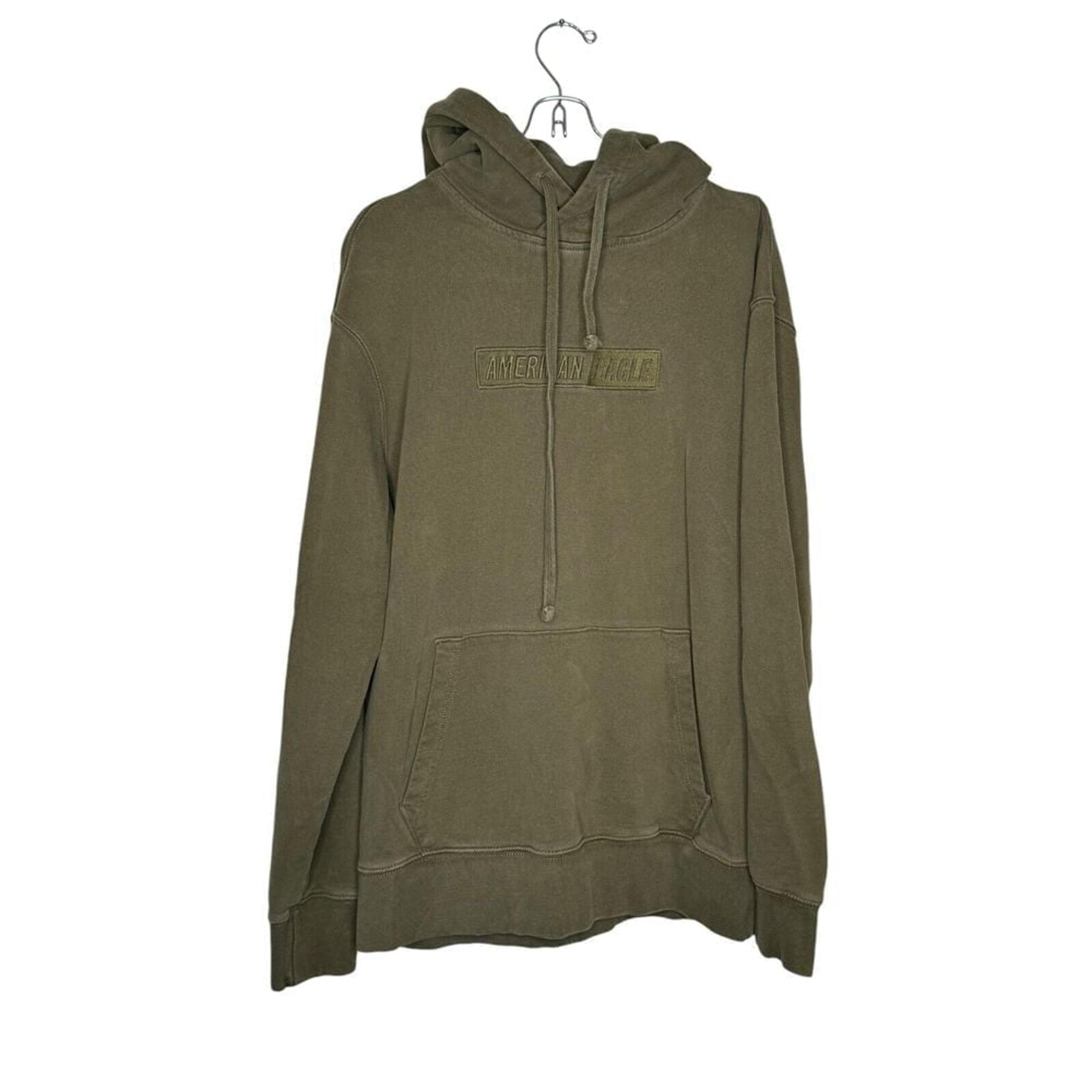 American Eagle Men's Sweatshirt Hoodie Fleece Loose Fit Pullover Green Medium