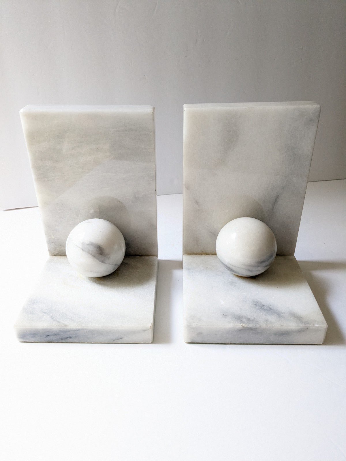 Pair of White Mid Century Marble Bookends