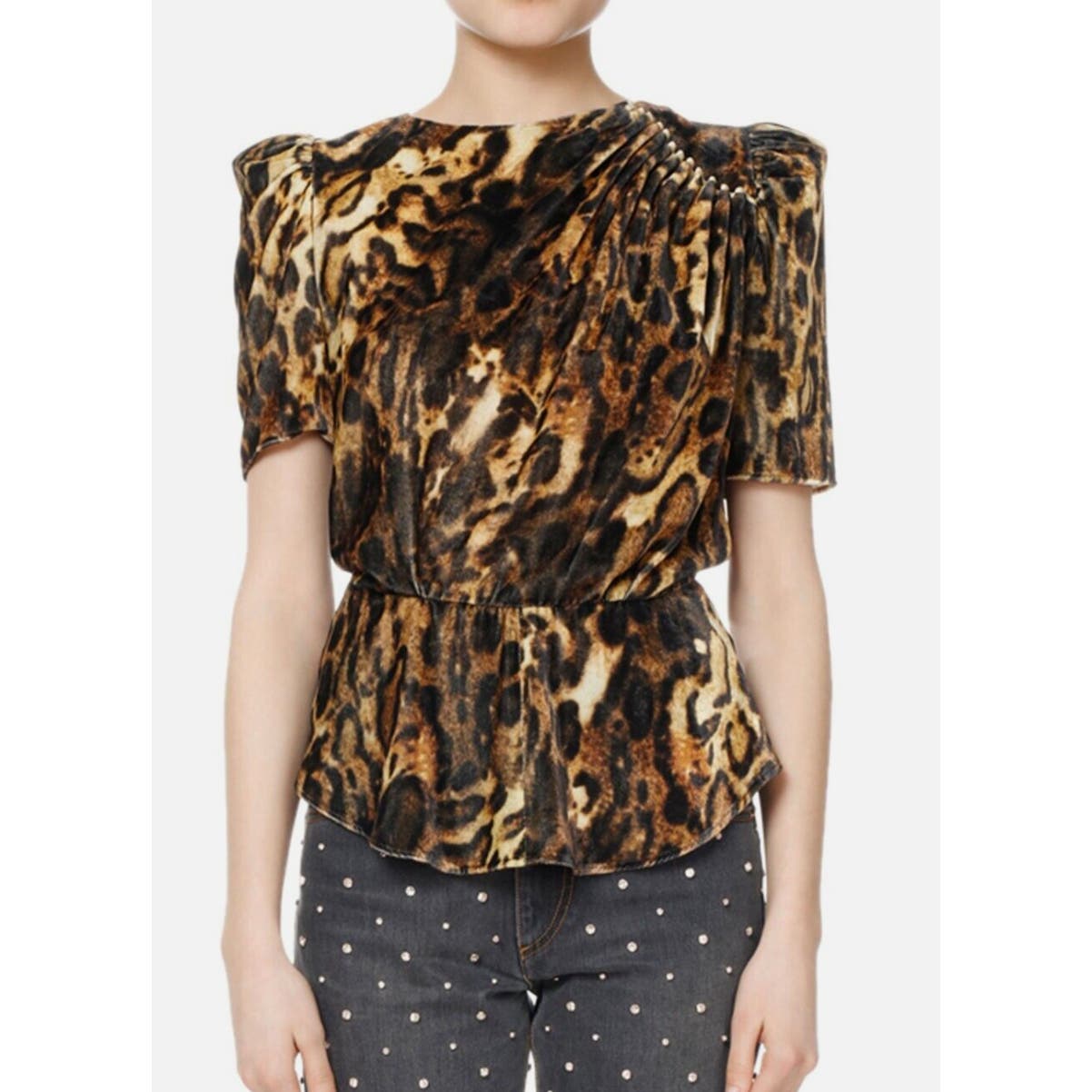 Isabel Marant Udell Leopard Print Ruched Velvet Top