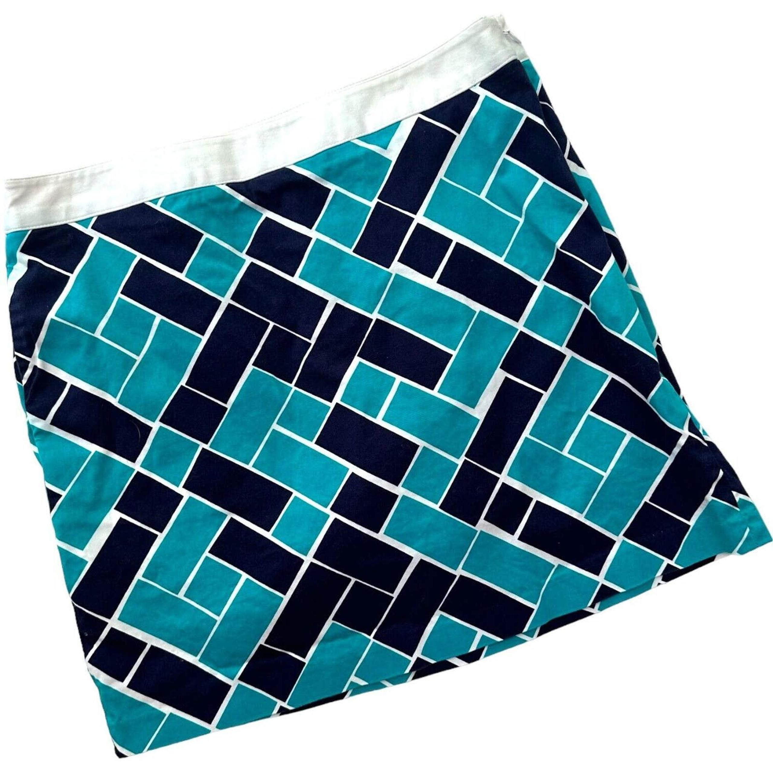 Greg Norman Teal Navy Geometric Print Side Zip StretchGolf Skort Sz Small