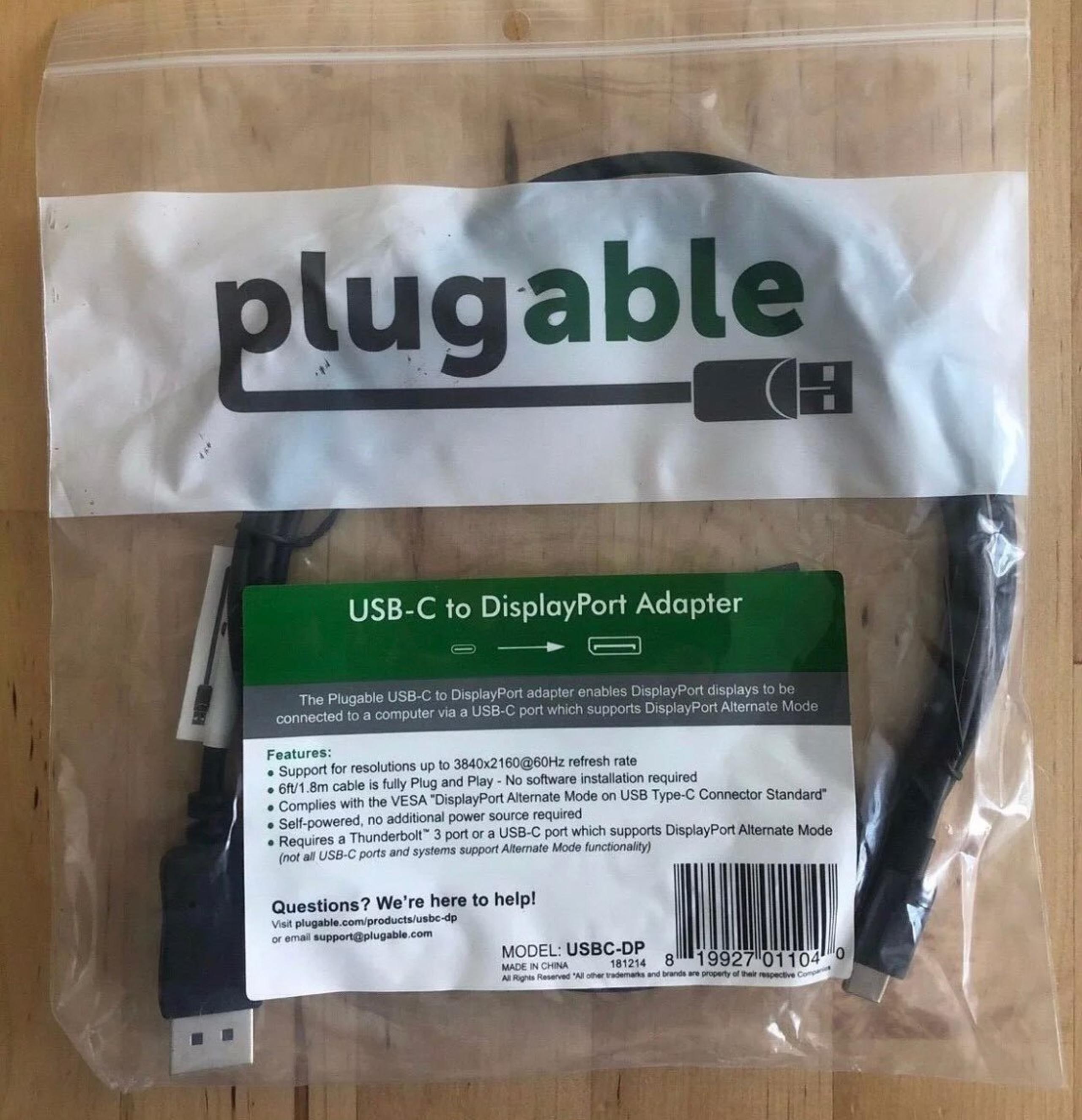 Plugable 4K Video Cable USB-C to Display