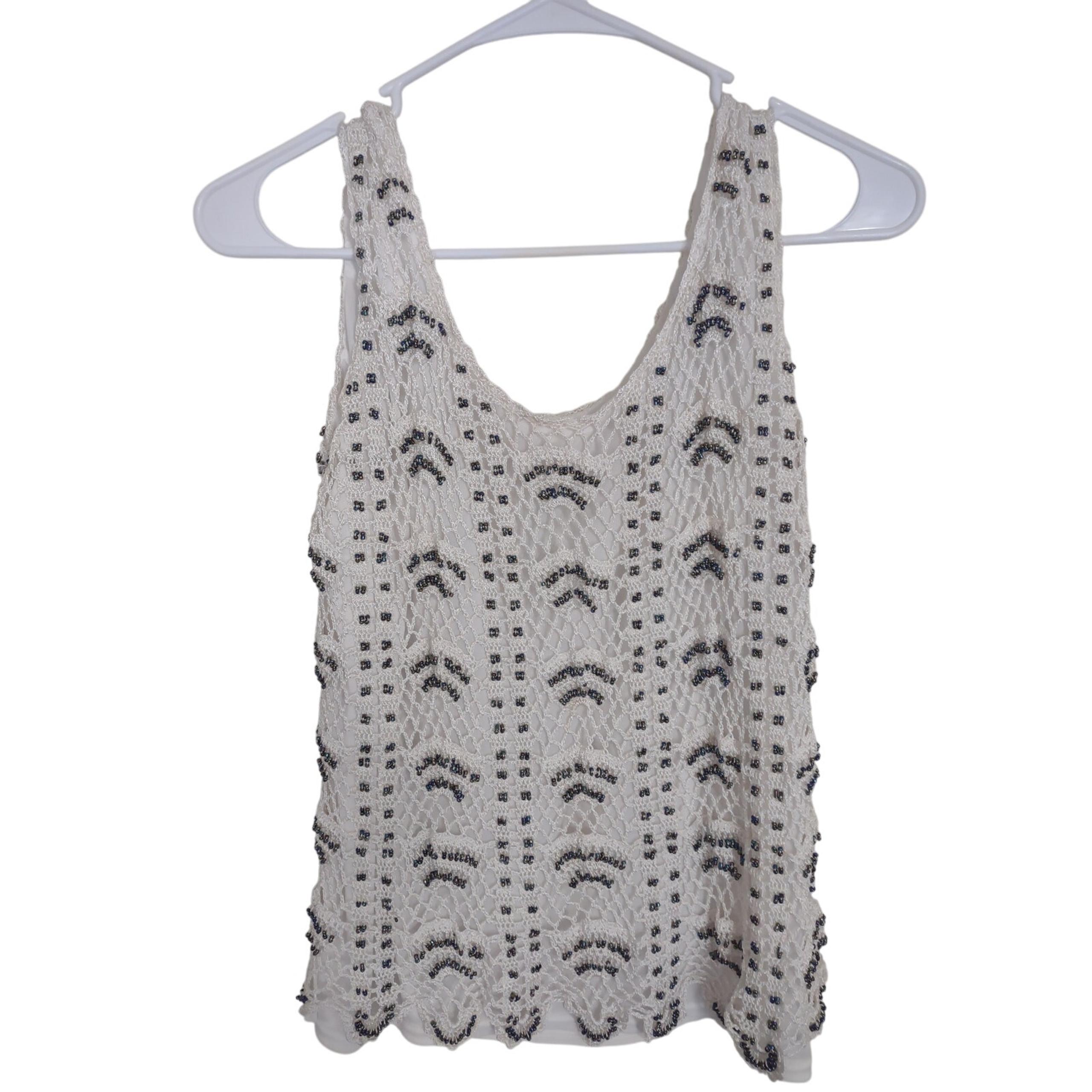 American Vintage Beaded Crochet Top Small Festival Bohemian Casual Summer