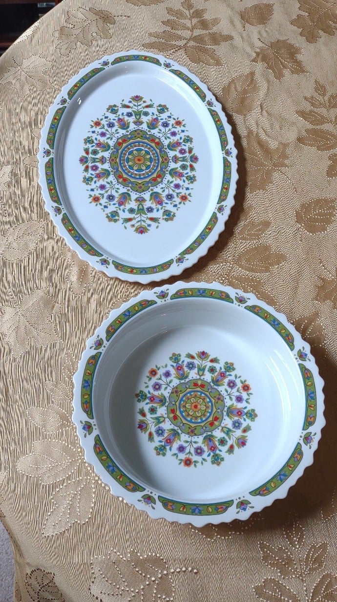 2x vintage Sango decorated serving platter and bowl One world Hellespont 8001