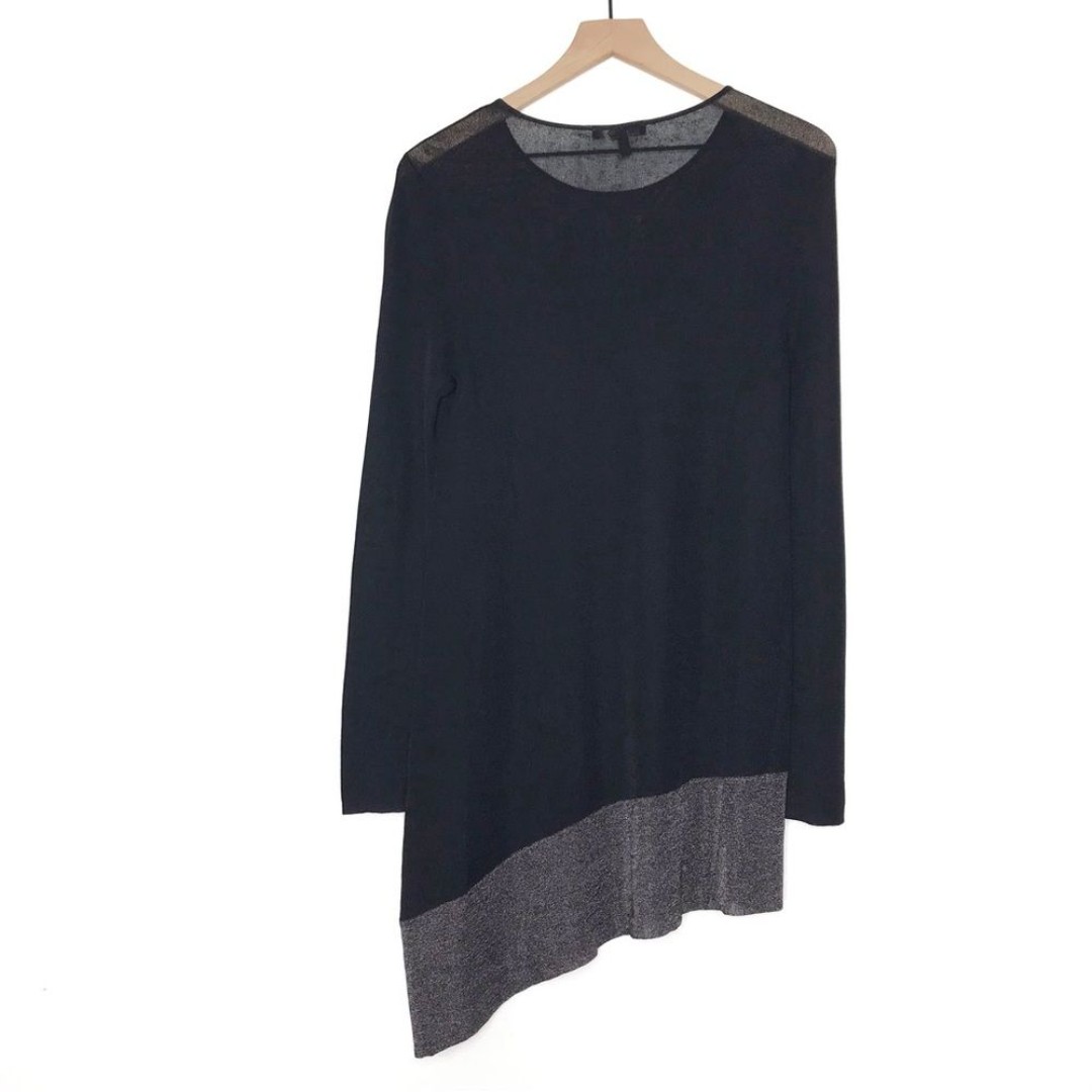 EILEEN FISHER Asymmetrical Metallic Knit Tunic Sweater Top NWT S