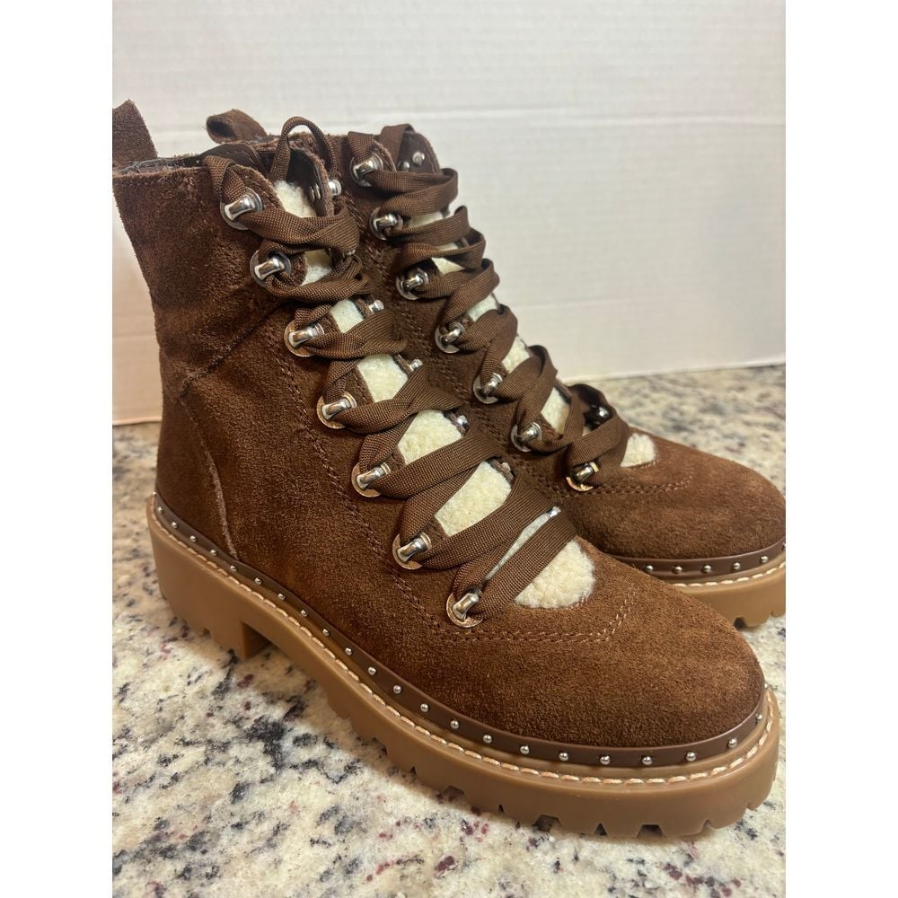 STEVE MADDEN Rainier Cognac Suede Leather Lace-Up Platform Ankle Boots 6.5