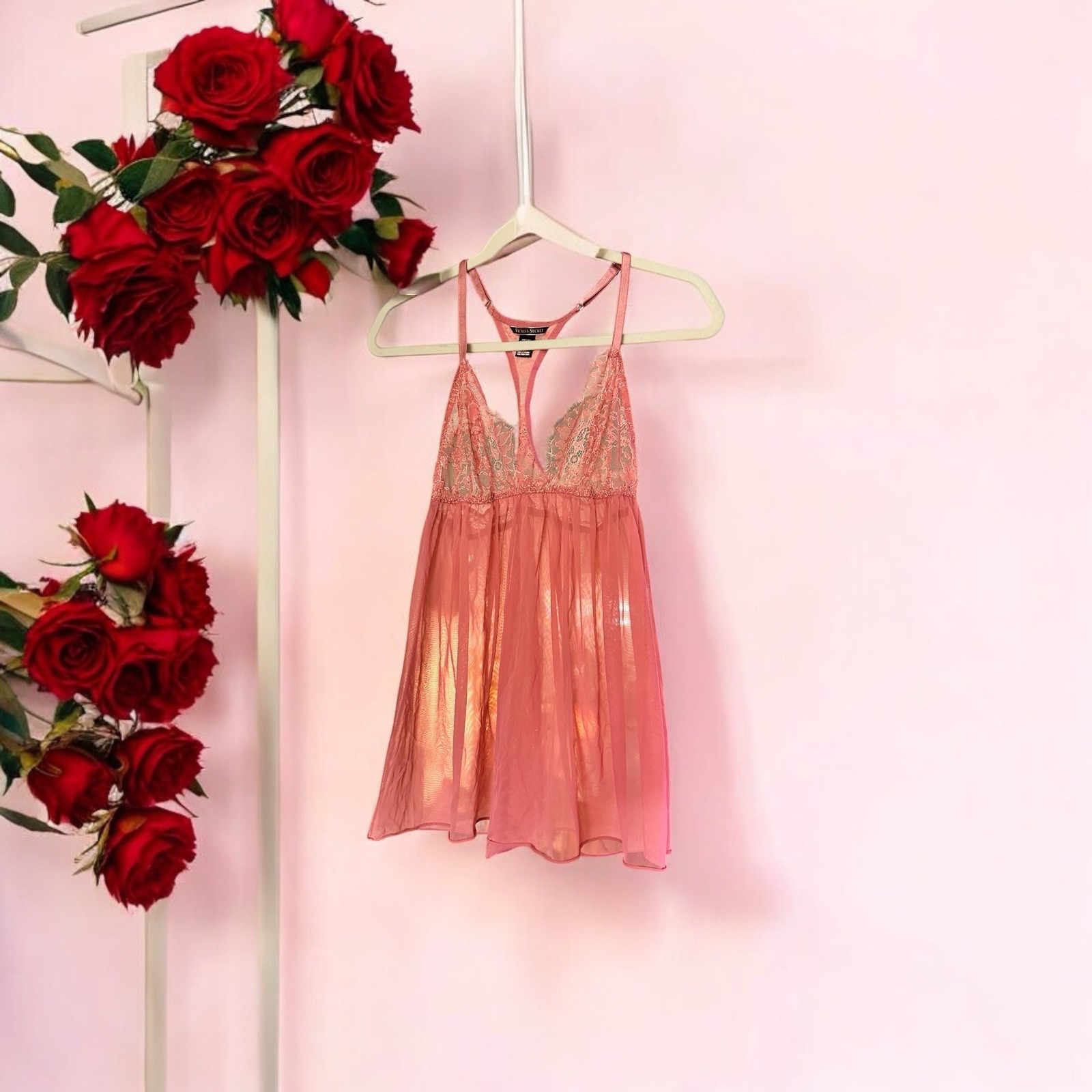 Victoria's Secret Racerback Sheer Lace Babydoll lingerie Size Large