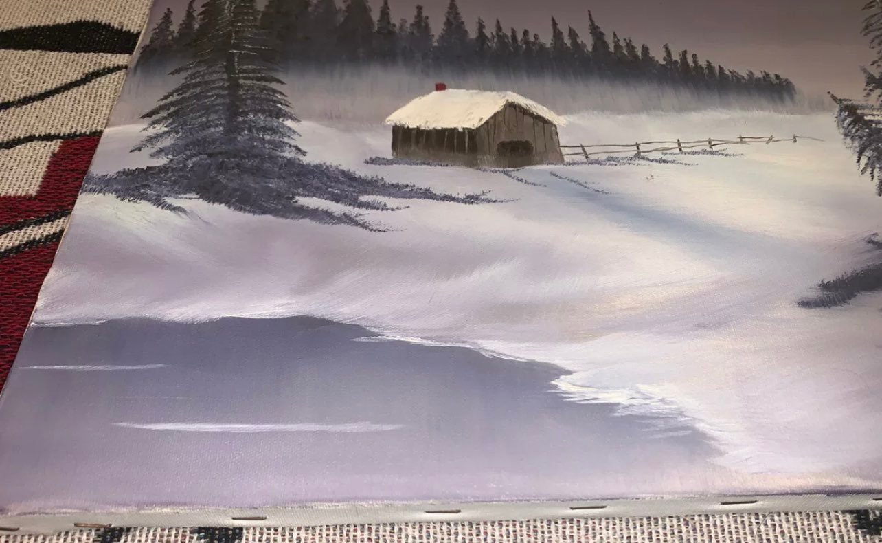 Custom Hand Painted Snowy Shed Painting Wall Art Artwork