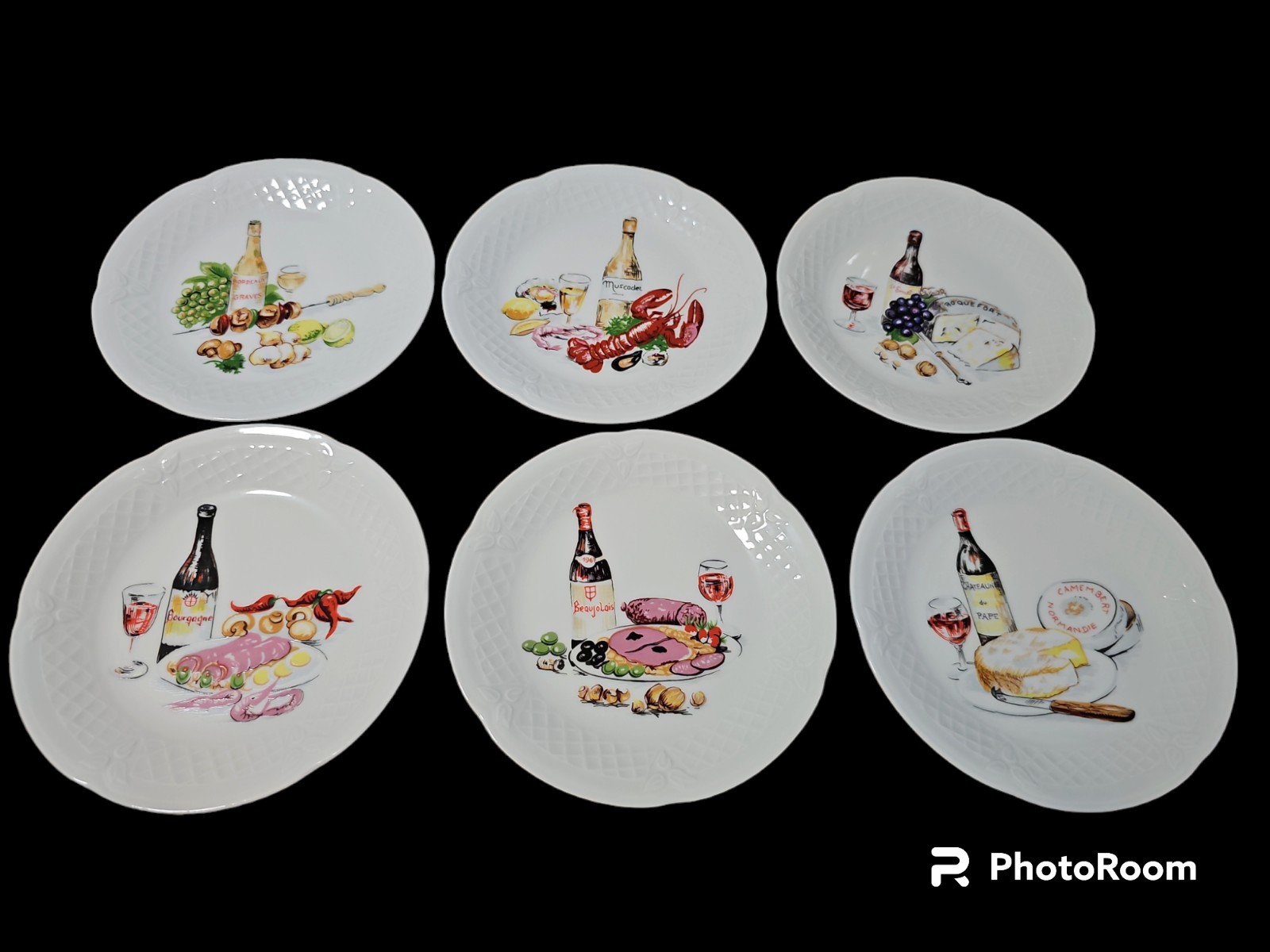 Contemporary Philippe DeshoulieresPorcelain Wine &Cheese Canapé Plates Set of 6