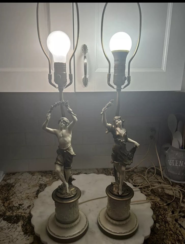 Vtg./Antique ? Rare HTF Set 2 Lamps FABRICATION FRANCAISE Paris Madria France