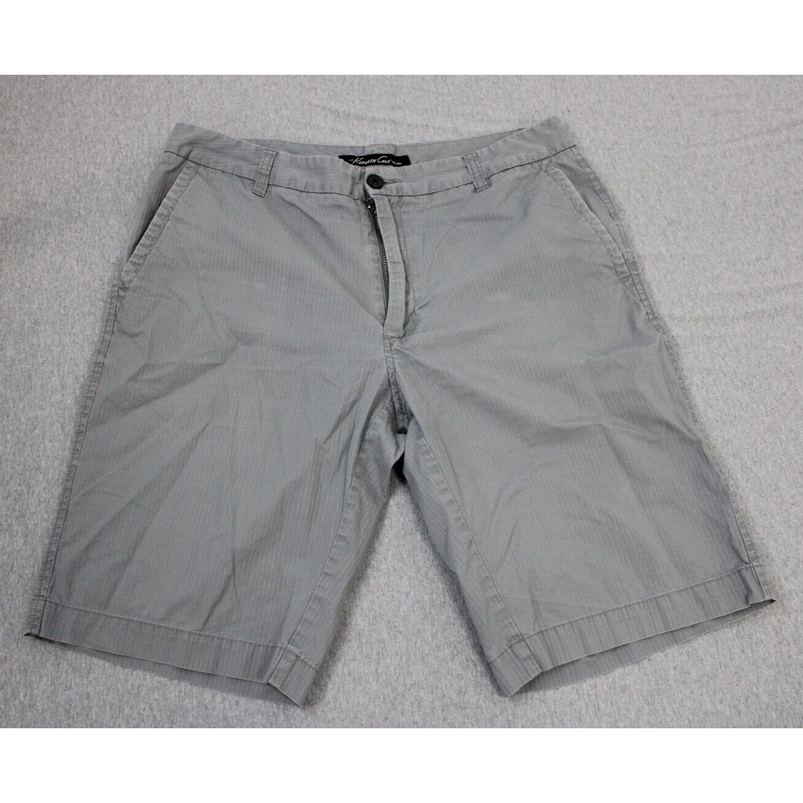 Kenneth Cole Mens Gray Chino Shorts Cotton Casual Flat Front Pockets Size 32