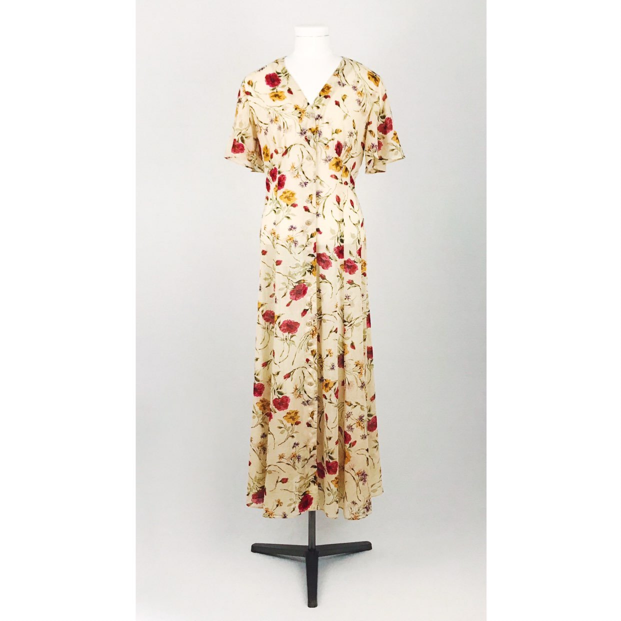 Vintage Botanical Flutter Sleeve Dress
