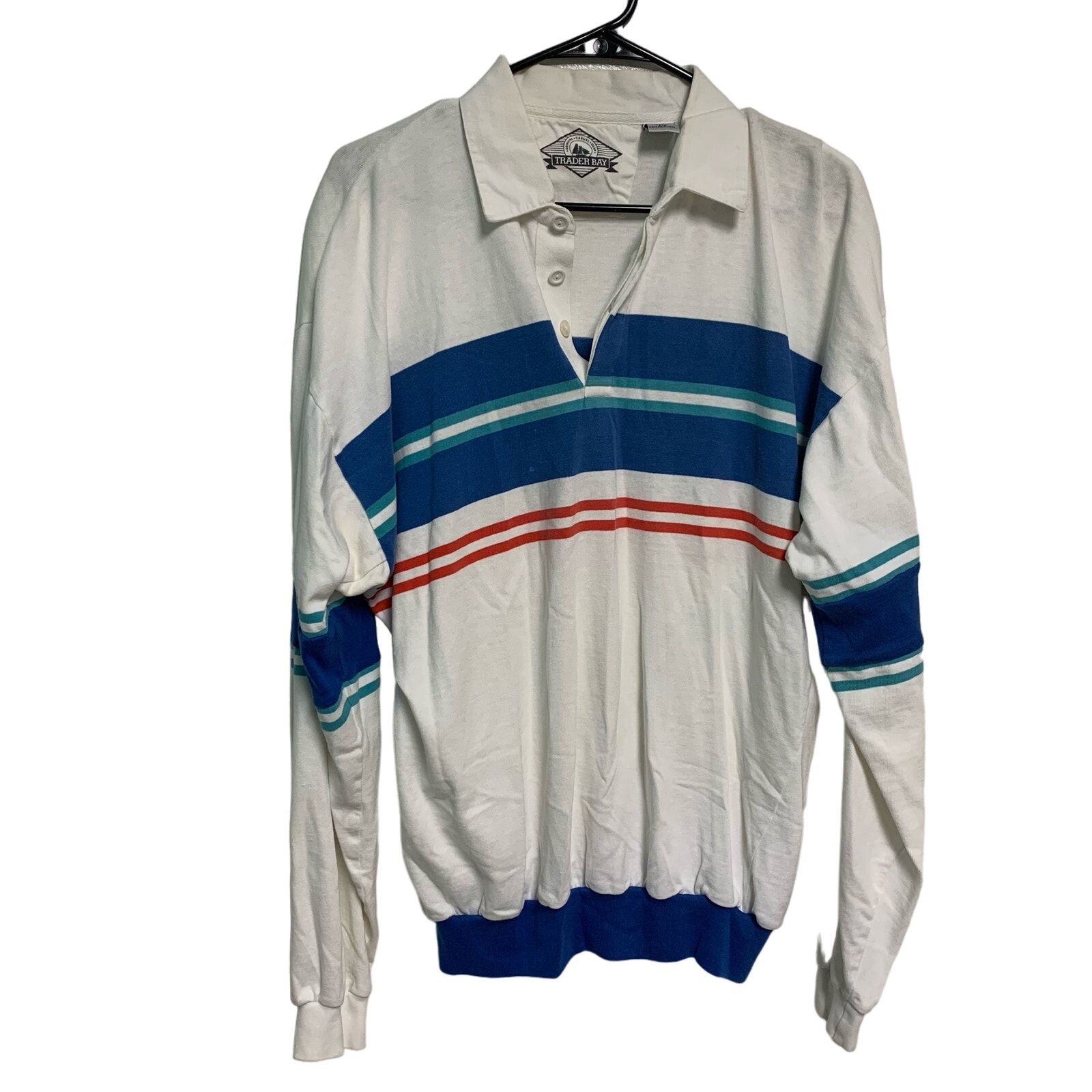 Trader Bay Vintage Men's Stripe Long Sleeve Quarter Button Rugby Polo Shirt LT