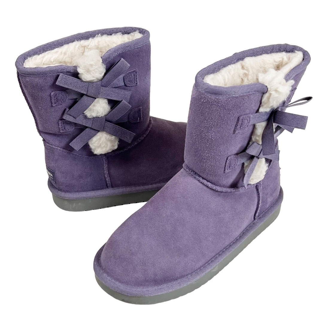 Koolaburra By UGG Youth Victoria Short Boot Bow Purple Sheepskin 1019372 Size Y3