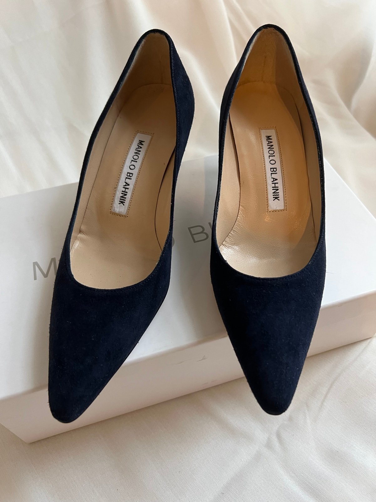 Manolo Blahnik Navy Suede Heels
