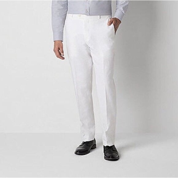Men's Stafford Linen Slim Fit Flat Front Suit Pants - White- 40x29 - NWT