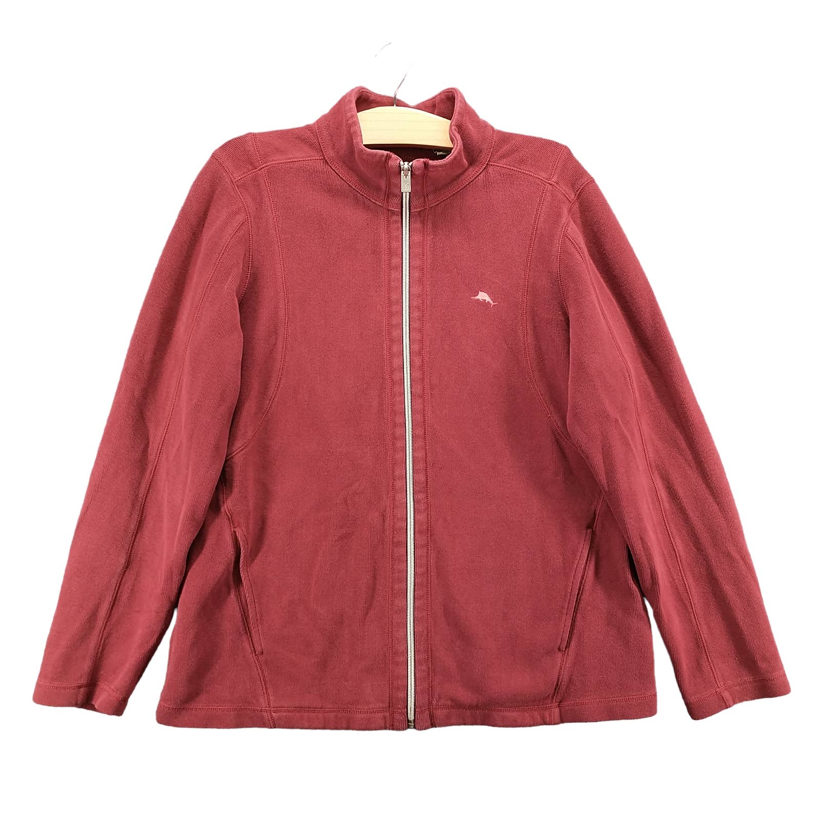 Tommy Bahama Men's Full Zip Knit Sweater Red Large Long Sleeve Mock Neck Pockets