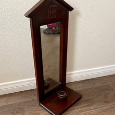 Vintage Wooden candle holder with a mirror 7/19 inches