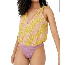 Free People Bare It All Lace Thong Bodysuit sz Med