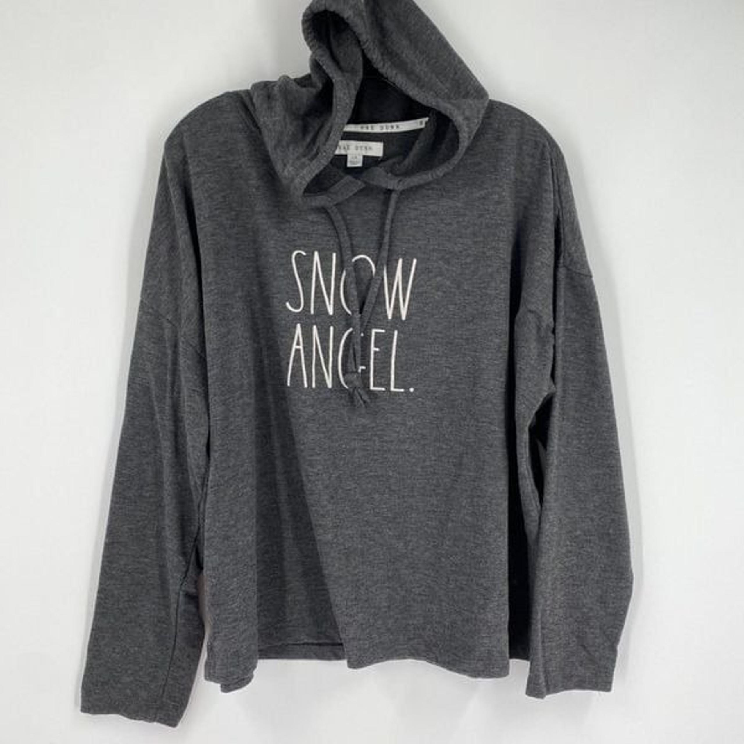 Rae Dunn Women’s Gray Pull Over Hoodie ‘Snow Angel’ printed size L