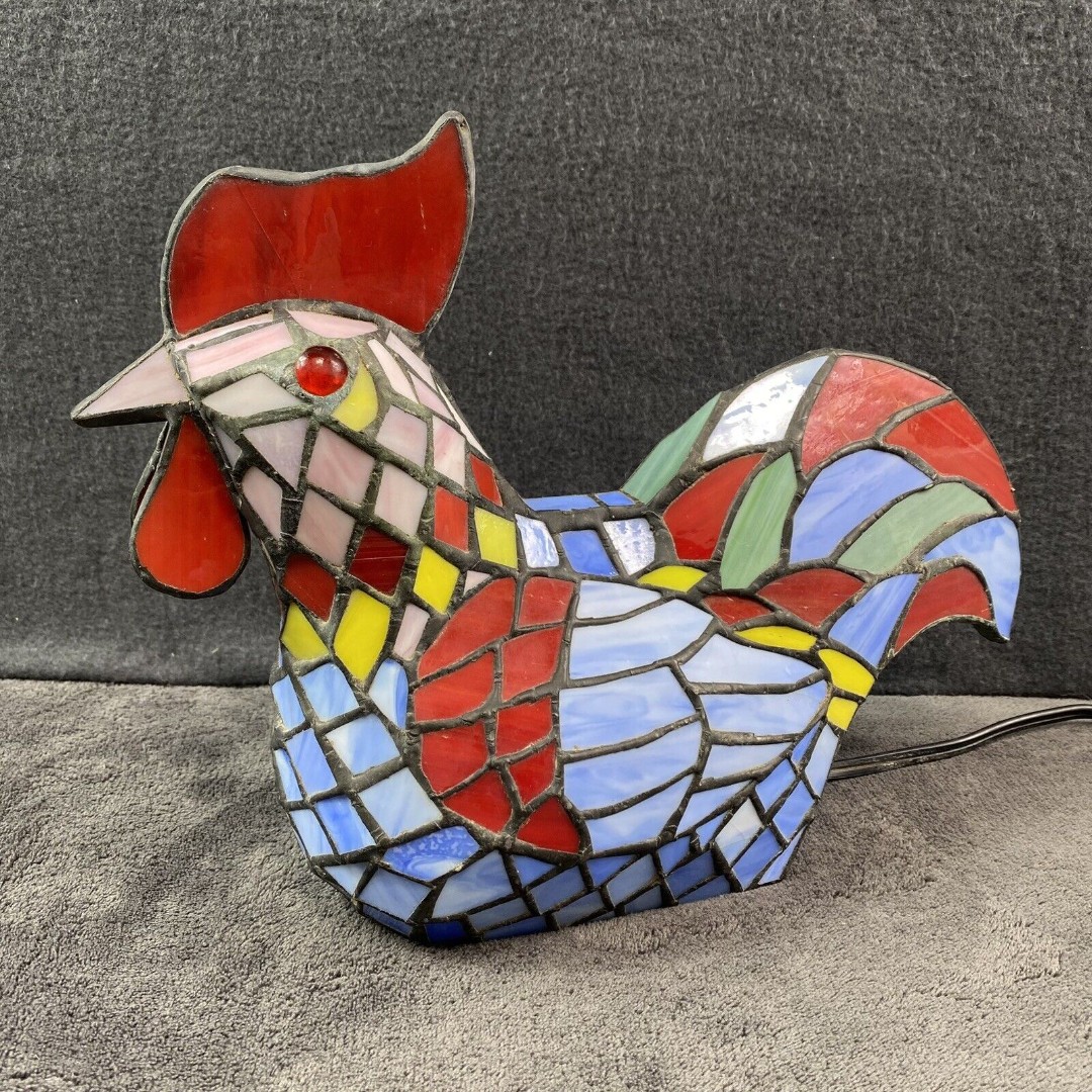 VTG Tiffany Style Colorful Stained Glass Rooster Lamp/Night Light-Extraordinary