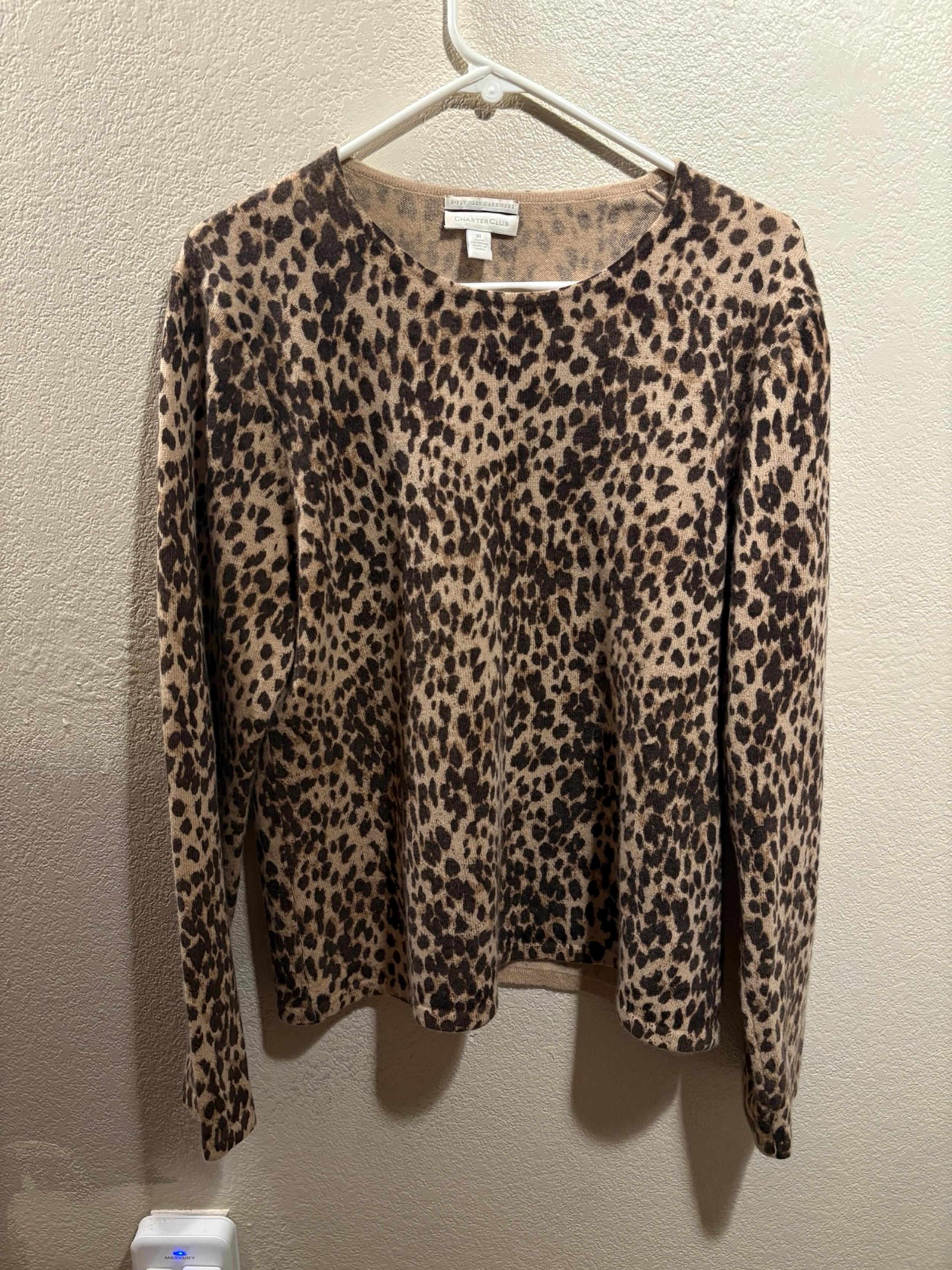 Charter Club Women’s 2 Ply 100% Cashmere Animal Print Cardigan (XL)