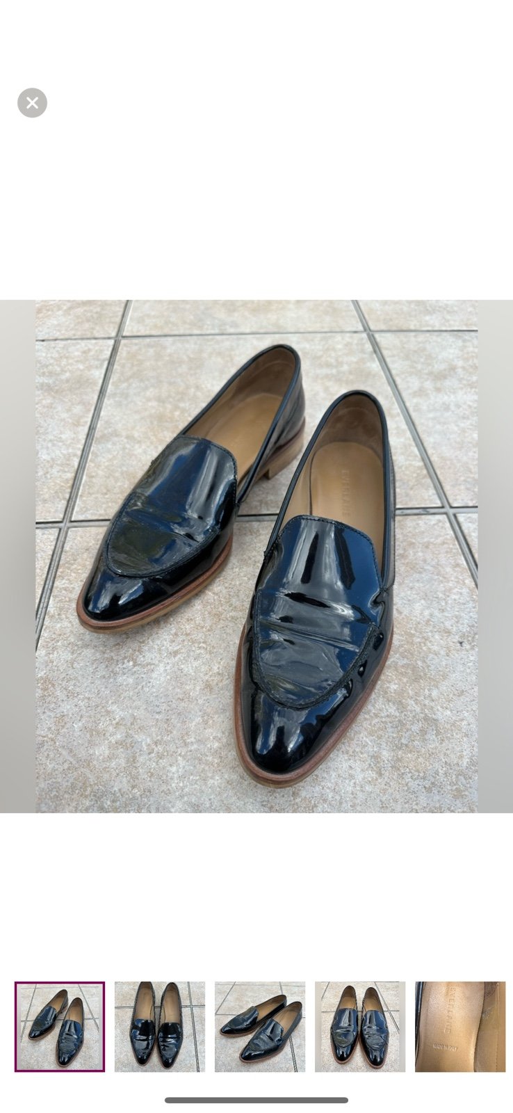 Everlane Black Patent leather loafers.