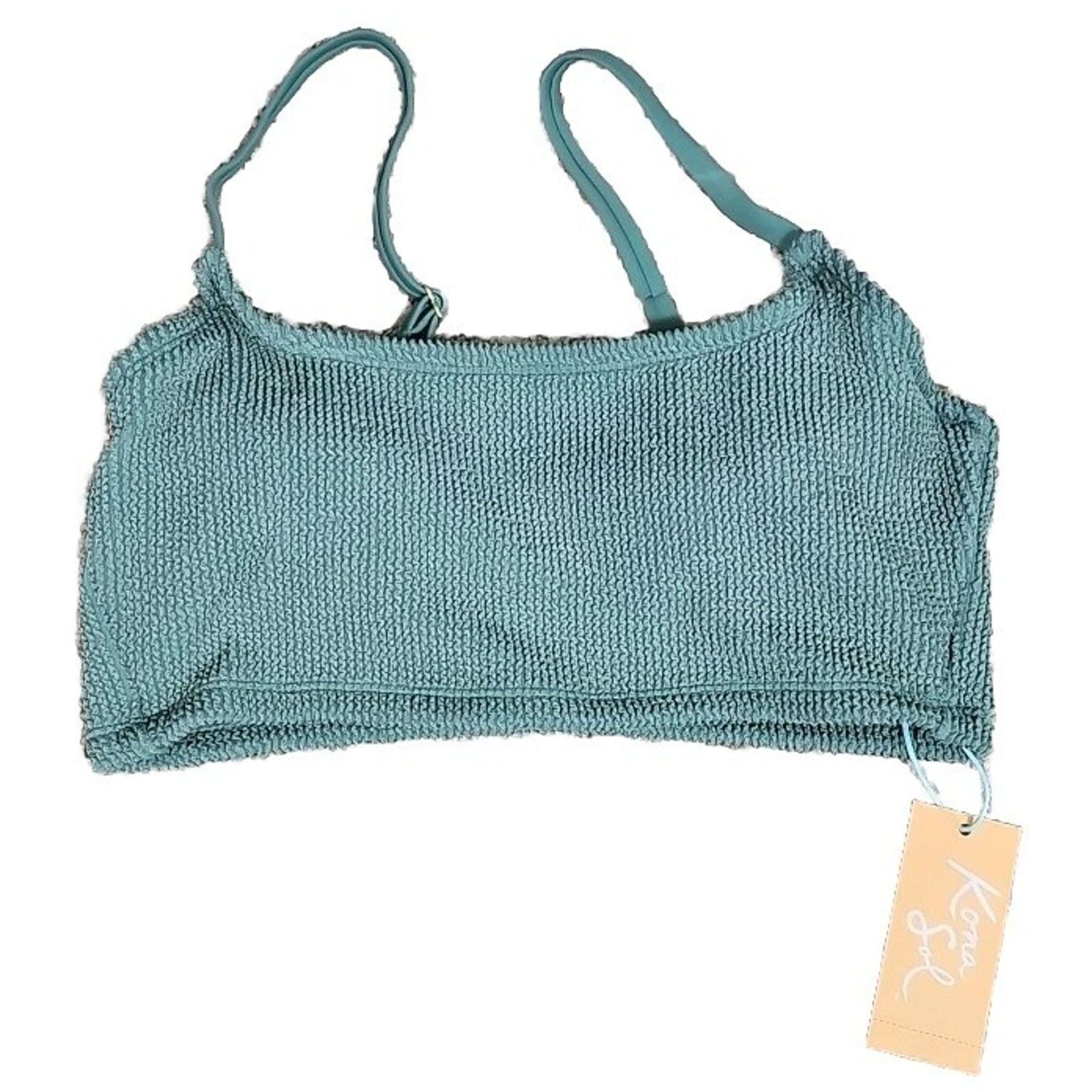 *NWT* Kona Sol Women's S 4-6 Pucker Texture Square Neck Bikini Top Green 4Y18
