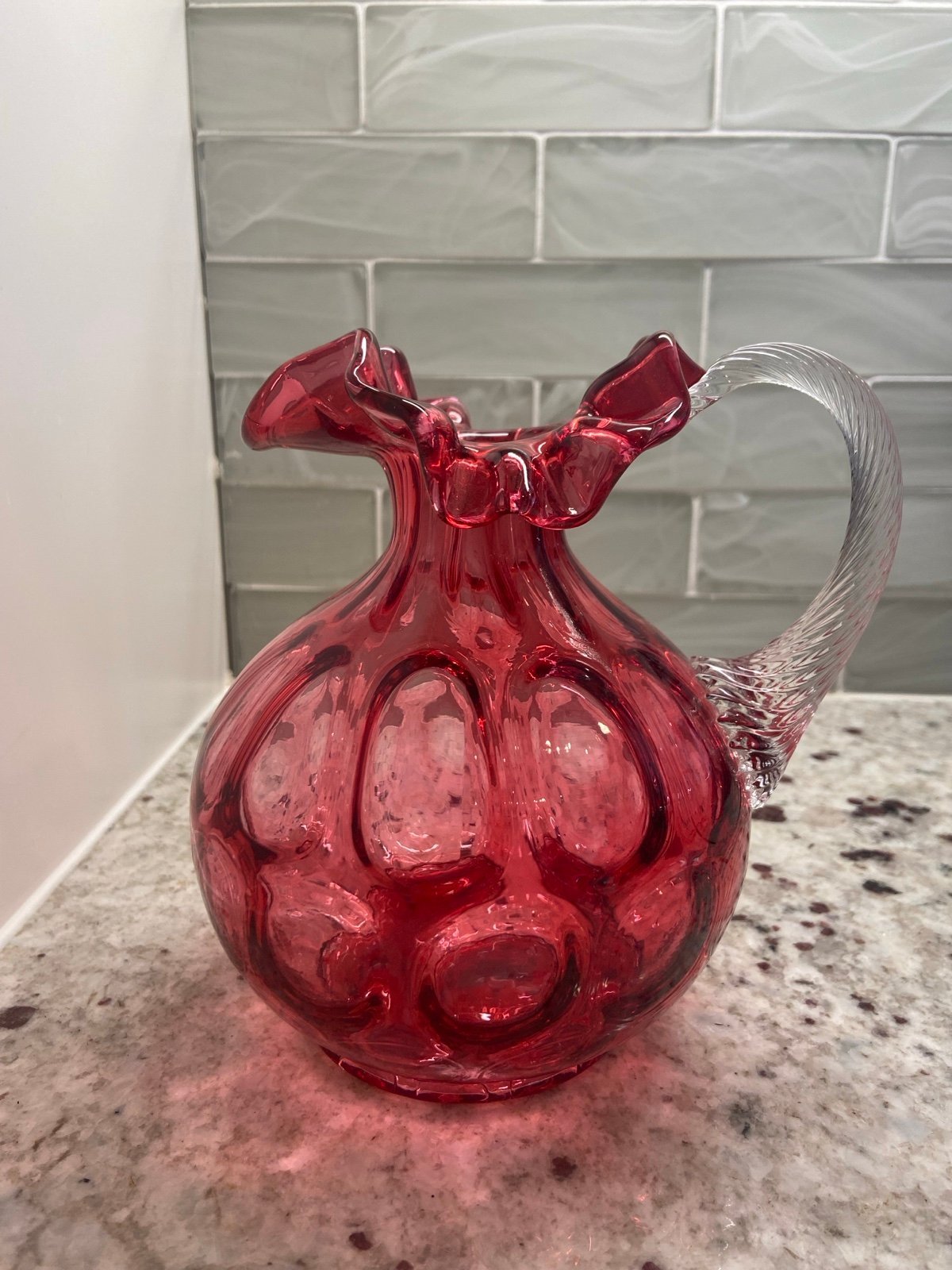 Fenton Cranberry Glass Pitcher