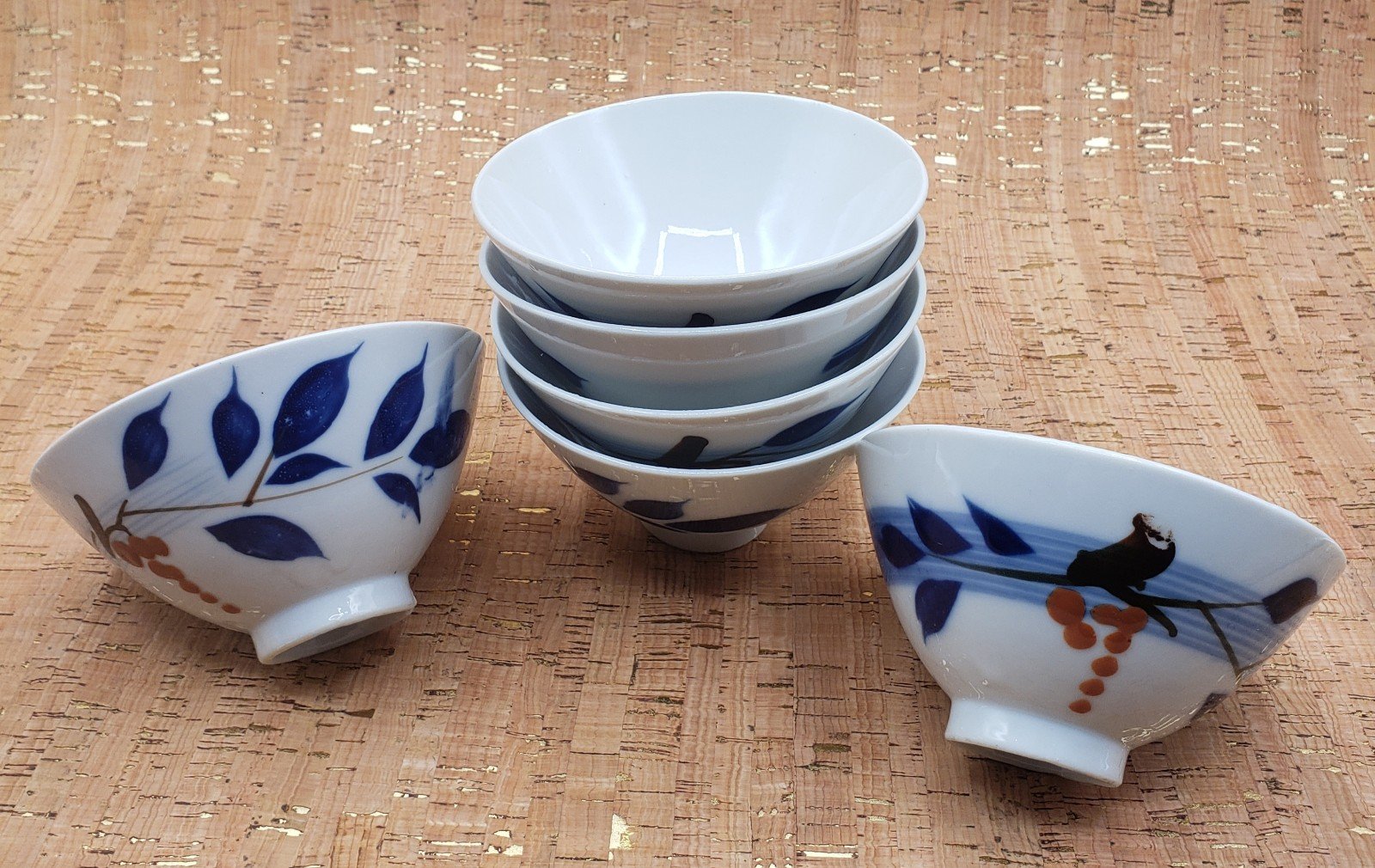 Vintage Japanese Porcelain Rice Cup Soup Noodle Bowl Blue & White MCM Asian Dish
