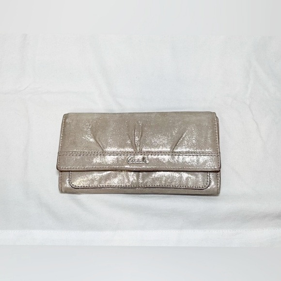 Coach Soho Metallic Gold Pleated Leather Tri-fold Wallet