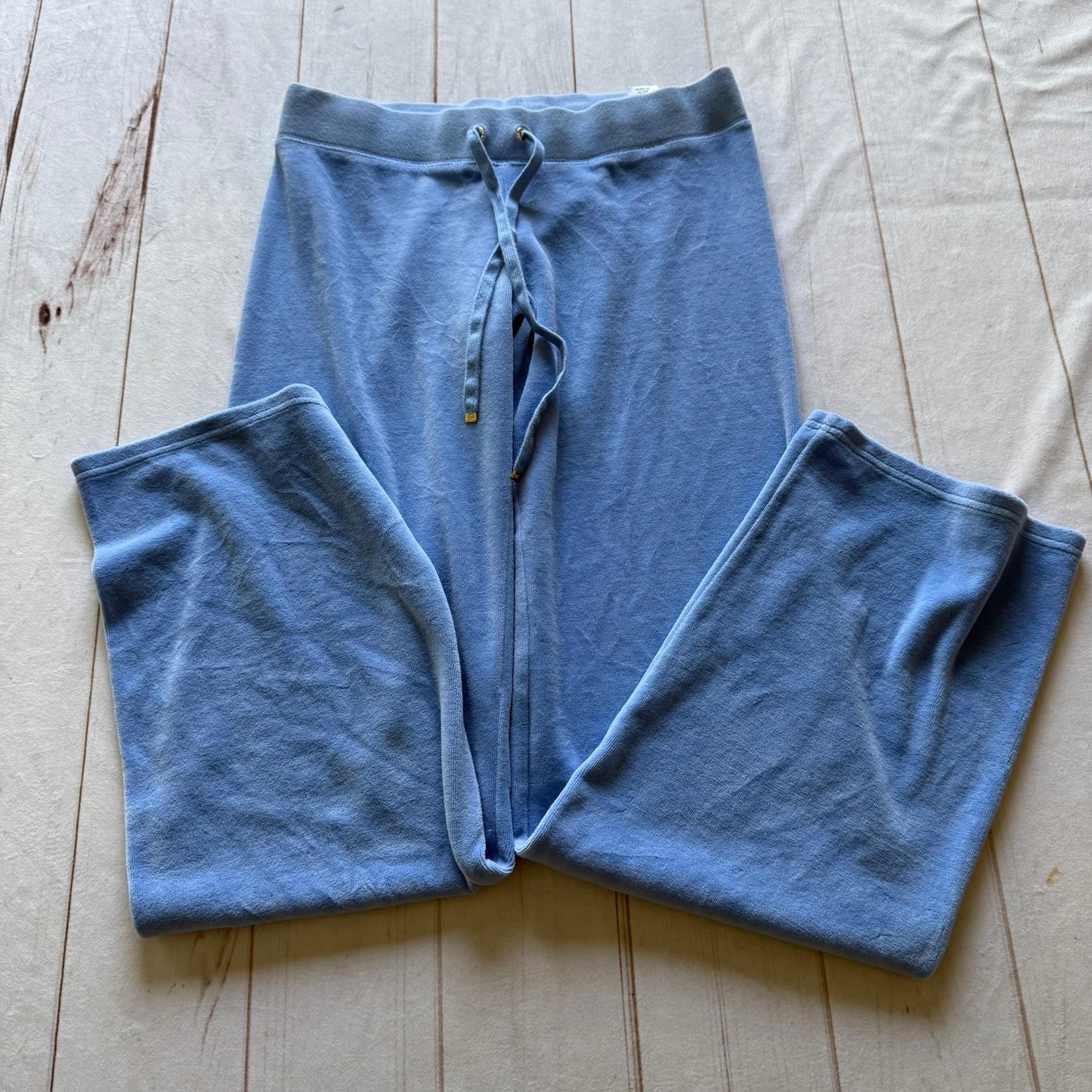 Juicy Couture Y2K Blue Velour Sweatpants Drawstring Waist Wide Leg Women’s S