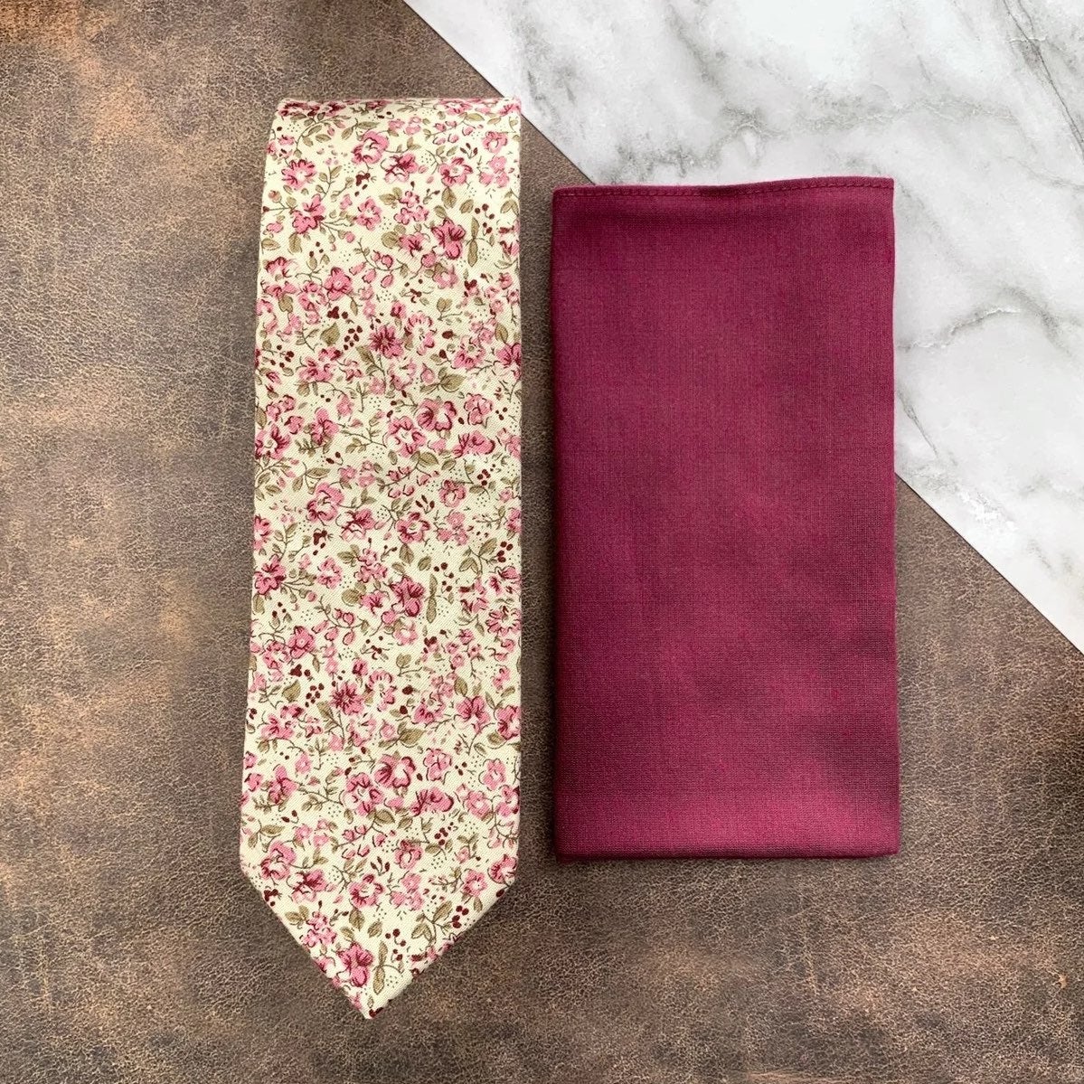 Men's Cream Floral Necktie Accessory Set