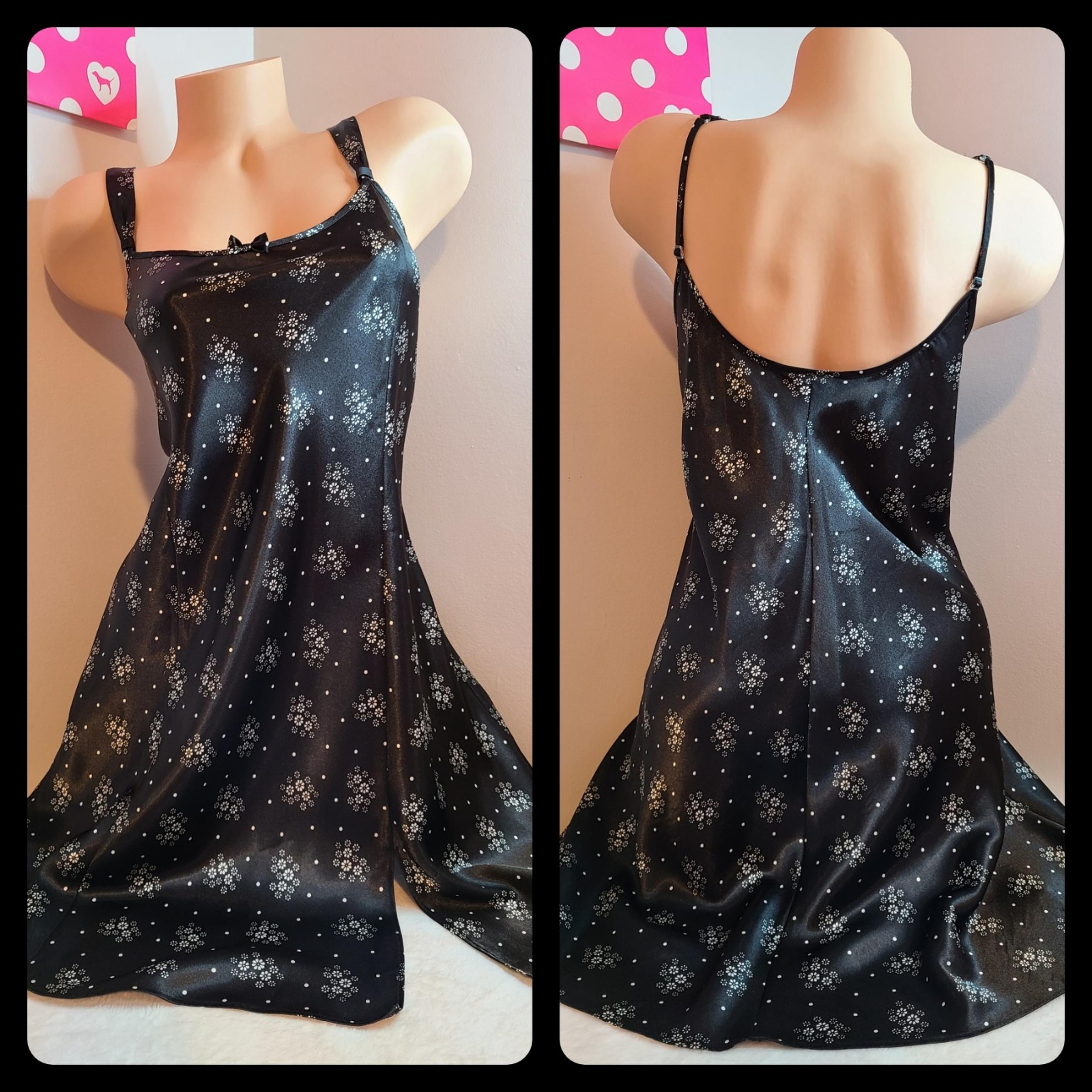 VTG Morgan Taylor Silky Satin Babydoll Chemise Size XL Black White Flowers