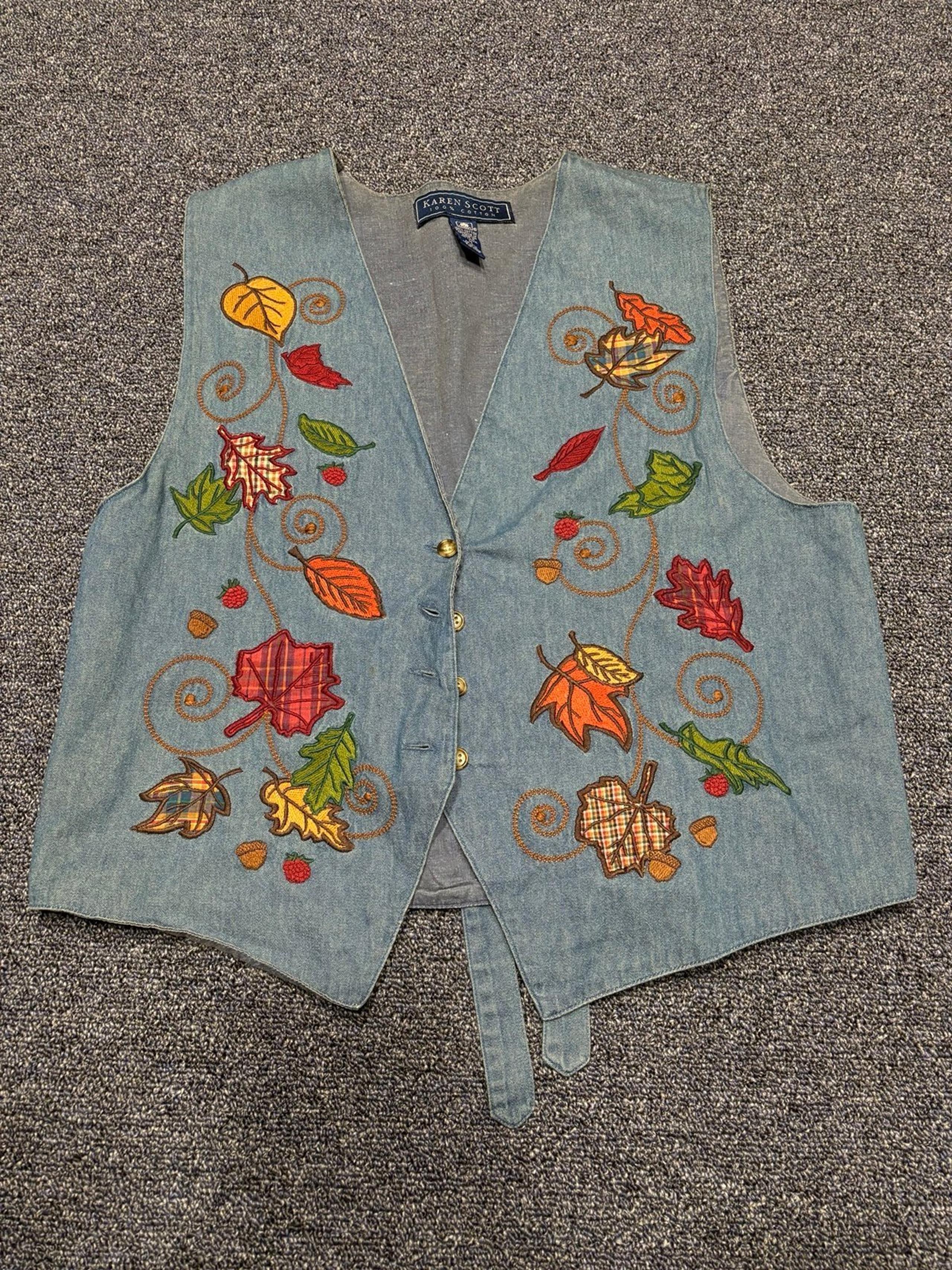 Vintage cute grandma cottage women’s denim vest