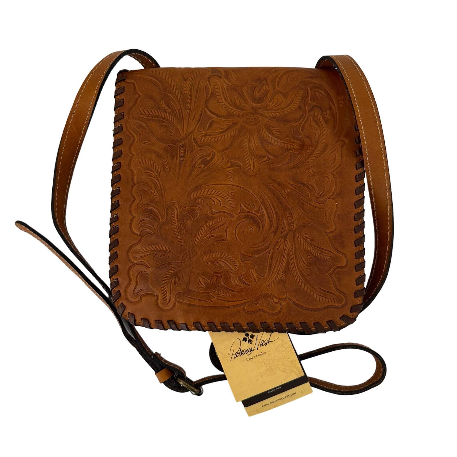Patricia Nash Burnished Tooled Granada Italian Leather Crossbody Bag Tan NWT