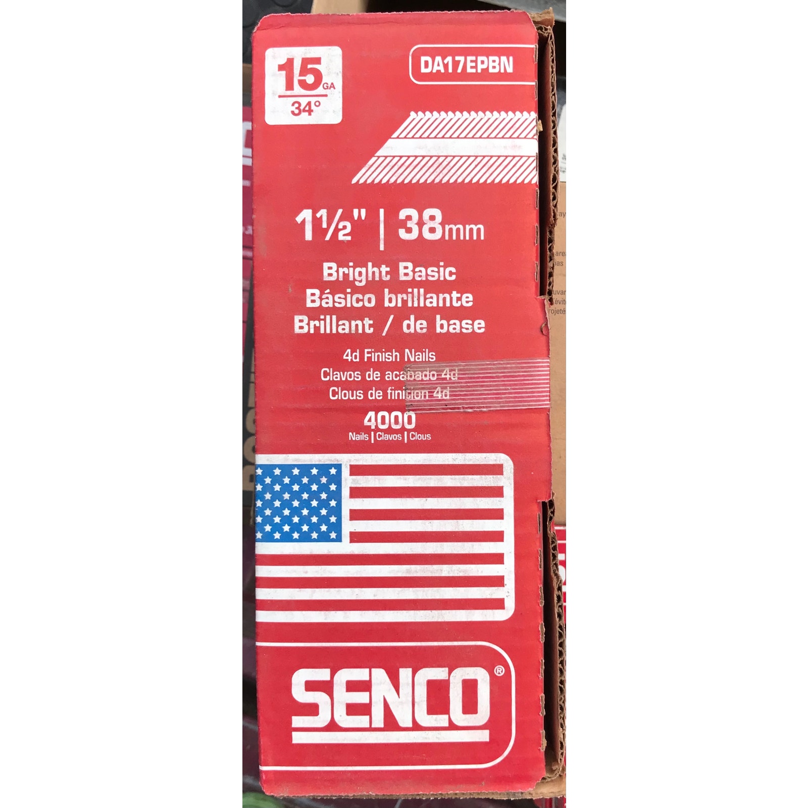 Senco DA17EPBN 15ga x 1-1/2 Bright Basic Finishing Nail, 4000pcs