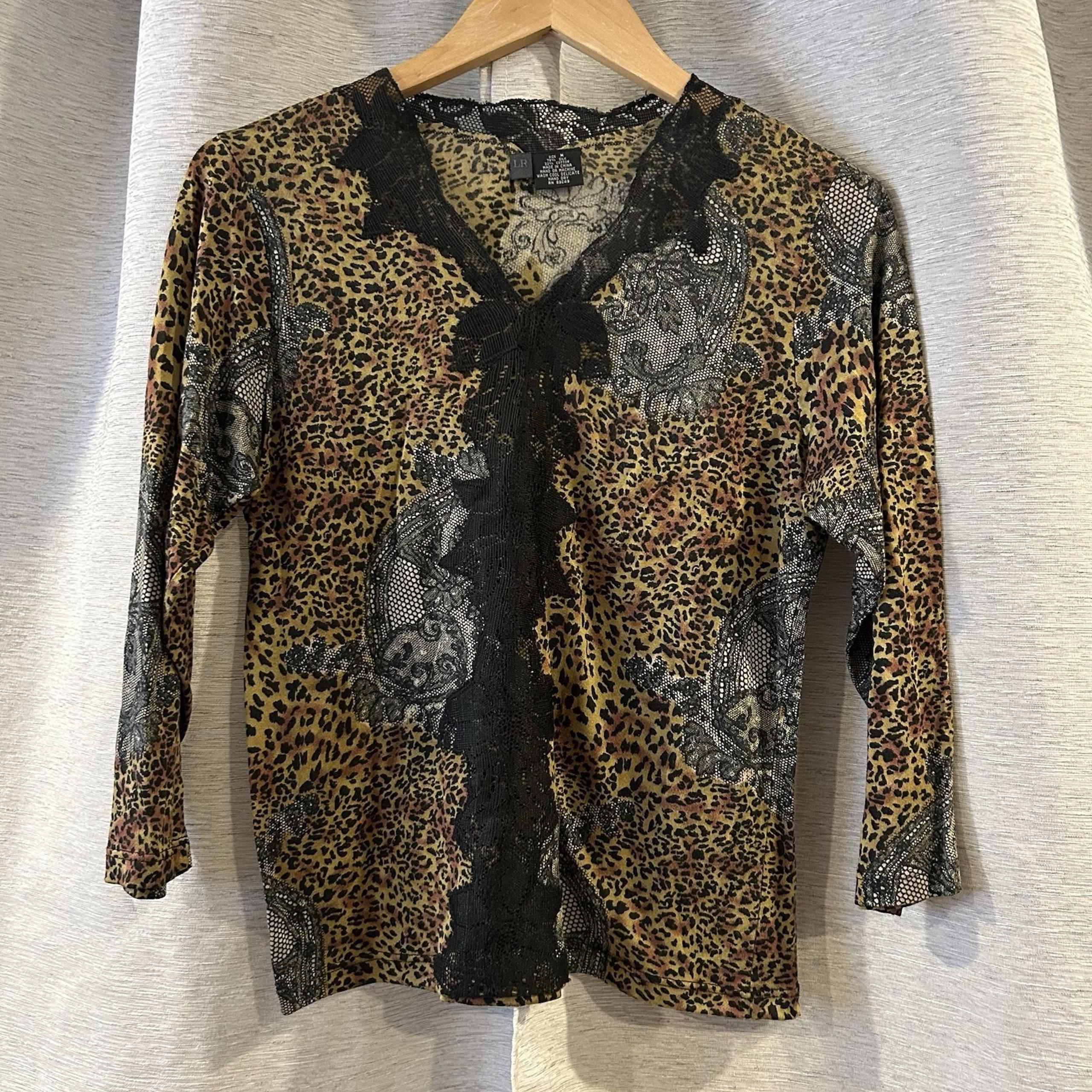 Vintage Animal Print Y2K Lace Blouse Silk Blend Size Medium