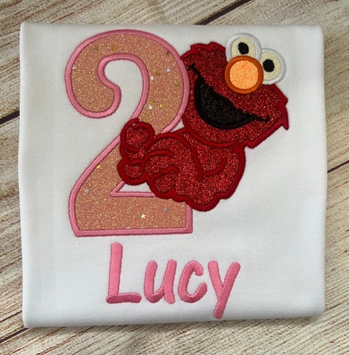 Embroidered 1st,2nd, and 3rd Birthday "Elmo" Girl T-Shirt, customized "Elmo".