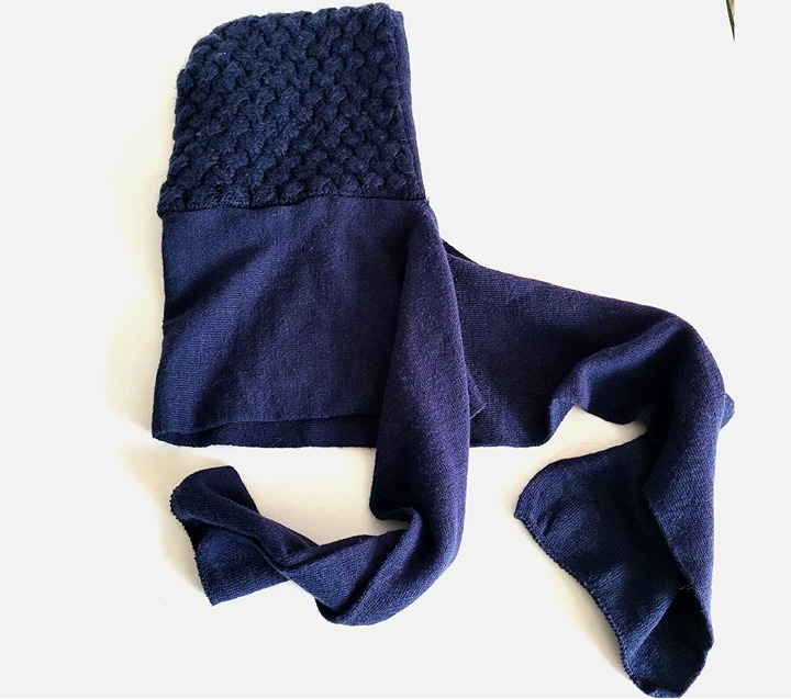 Blue Knitted Bonnet Hat with scarf tie knit with long ties
