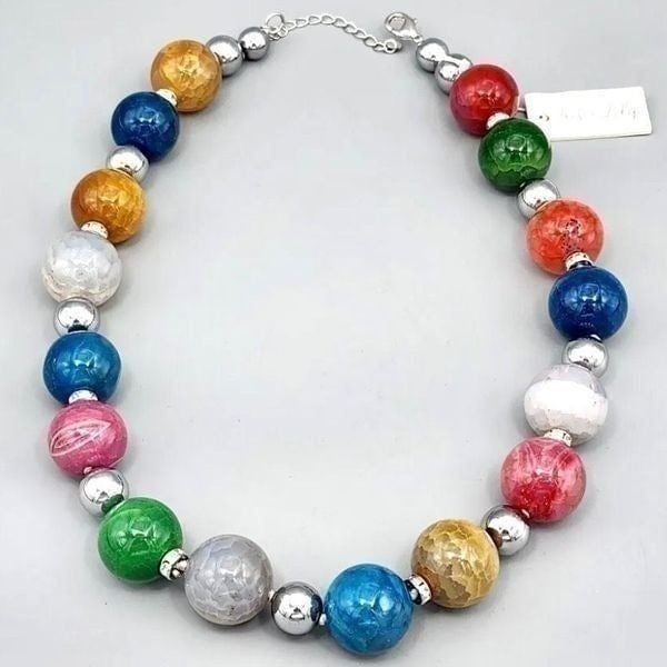 NWT Gorgeous Iris & Lily silver /genuine Multicolored gemstones Necklace
